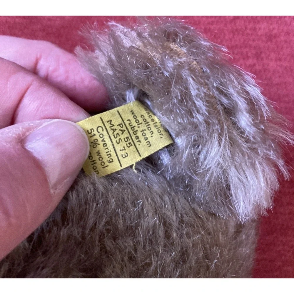 Vintage Steiff Original Teddy brown mohair bear plush hang tag button 202 41 EUC